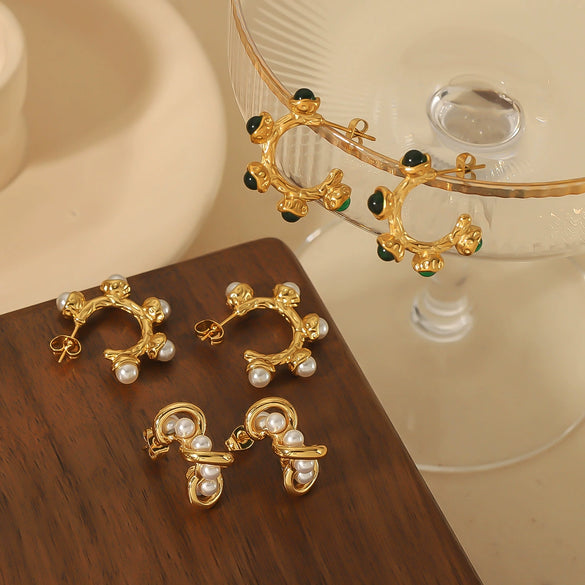 Wholesale Ladies Stainless Steel Cshaped Microinlay Geometric Earrings