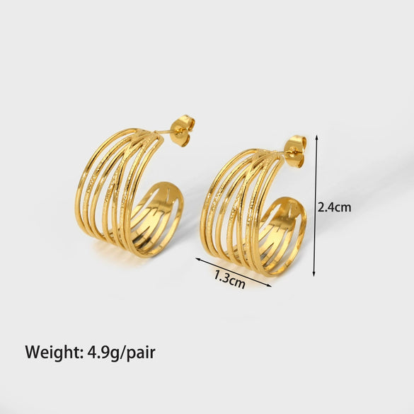 Wholesale Ladies Stainless Steel Earrings With Geometric Design And Electroplating Treatment French Retro Style