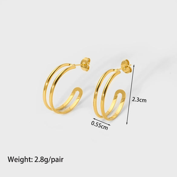Wholesale Ladies Stainless Steel Earrings With Geometric Design And Electroplating Treatment French Retro Style