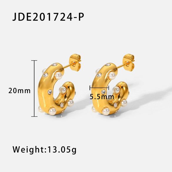 Wholesale Ladies Stainless Steel Earrings With Pearl Geometric Pattern 18K Gold Electroplated Fashion And Personalized