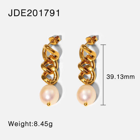 Wholesale Ladies Stainless Steel Earrings With Pearl Geometric Pattern 18K Gold Electroplated Fashion And Personalized
