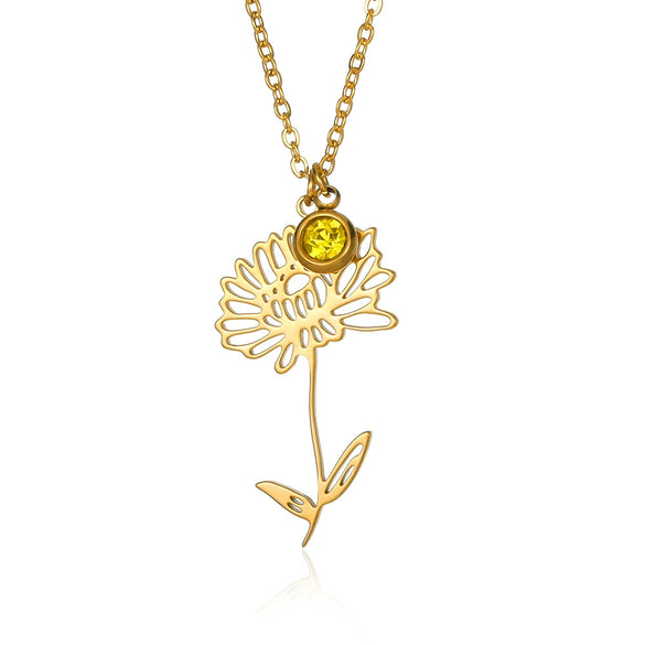 Wholesale Ladies Stainless Steel Flower Necklace Set With Diamonds And O Word Chain
