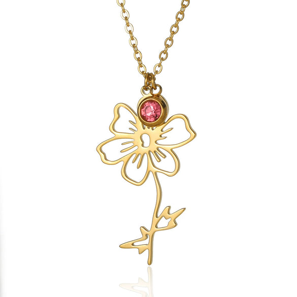Wholesale Ladies Stainless Steel Flower Necklace Set With Diamonds And O Word Chain