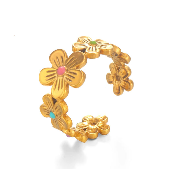 Wholesale Ladies Stainless Steel Flower Oil Dripping Electroplated Ring