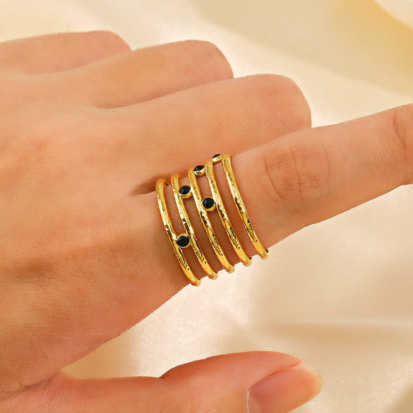 Wholesale Ladies Stainless Steel Geometric Black Drip Adjustable Ring With Electroplating Design