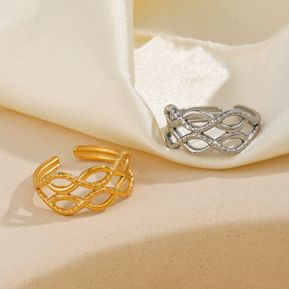 Wholesale Ladies Stainless Steel Geometric Cross Open Ring 18K Gold Plated