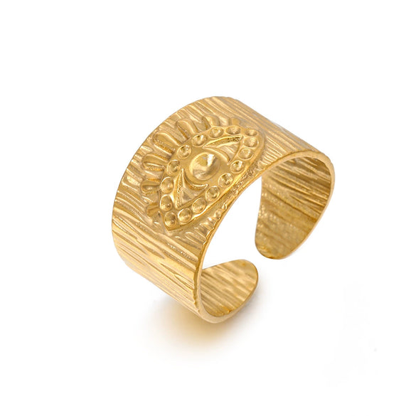 Wholesale Ladies Stainless Steel Geometric Devil's Eye Opening Adjustable Hip Hop Electroplated Ring
