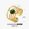 Wholesale Ladies Stainless Steel Geometric Inlaid Natural Stone Open Adjustable Ring With Electroplating