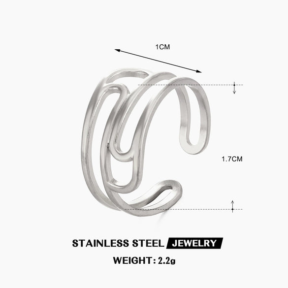 Wholesale Ladies Stainless Steel Geometric Line Electroplated Opening Adjustment Ring