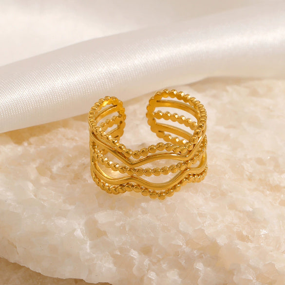Wholesale Ladies Stainless Steel Geometric Line Opening Adjustment Ring With Electroplating Ins Style Joker Personality