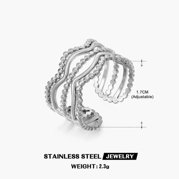 Wholesale Ladies Stainless Steel Geometric Line Opening Adjustment Ring With Electroplating Ins Style Joker Personality