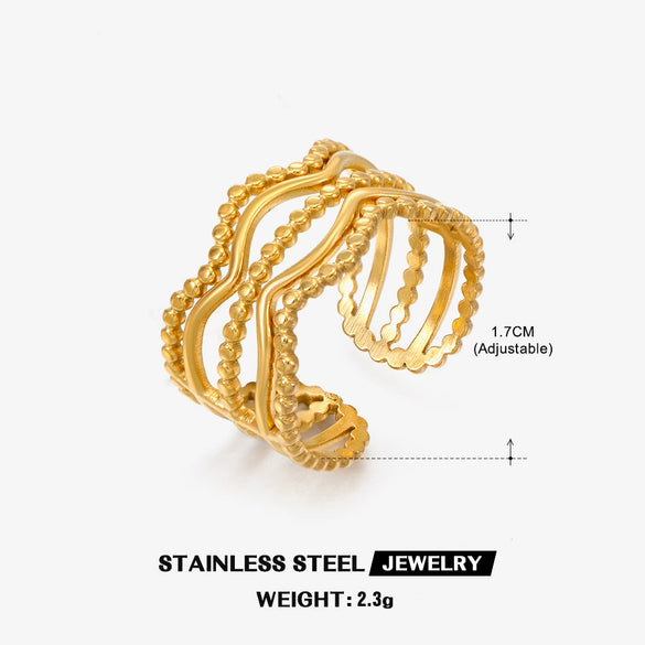 Wholesale Ladies Stainless Steel Geometric Line Opening Adjustment Ring With Electroplating Ins Style Joker Personality