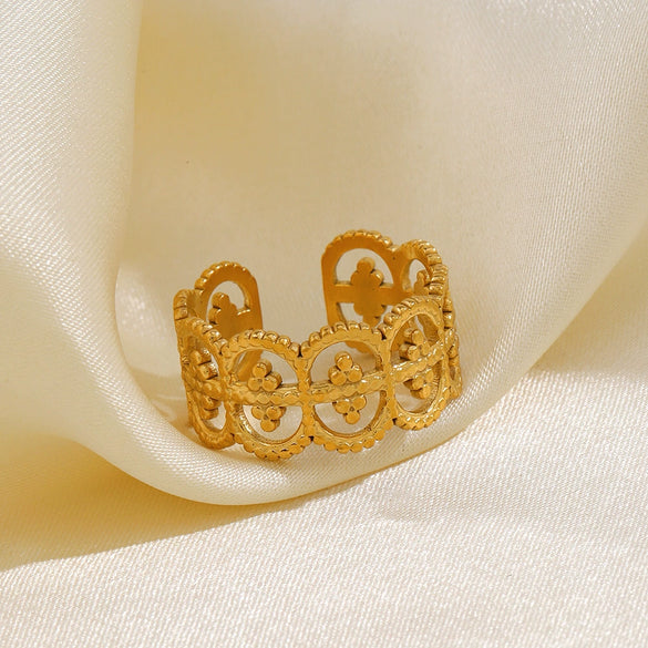 Wholesale Ladies Stainless Steel Geometric Open Adjustable Electroplated Ring