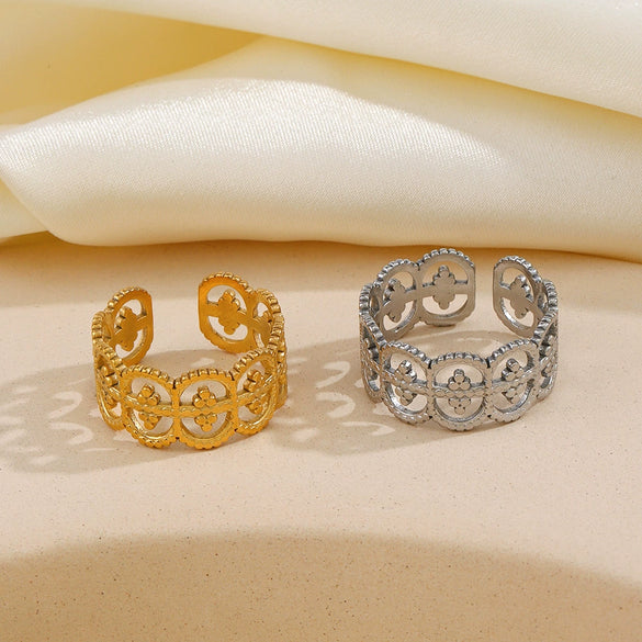 Wholesale Ladies Stainless Steel Geometric Open Adjustable Electroplated Ring