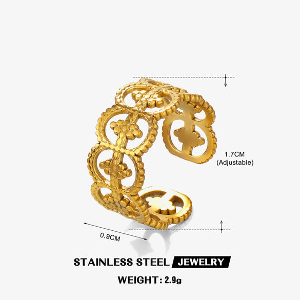 Wholesale Ladies Stainless Steel Geometric Open Adjustable Electroplated Ring