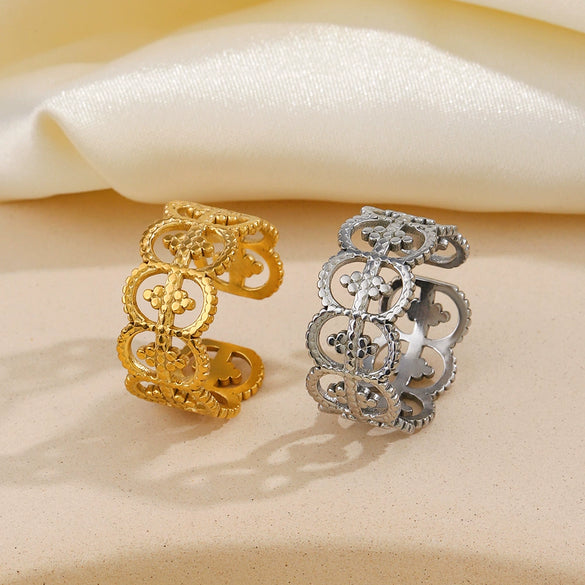 Wholesale Ladies Stainless Steel Geometric Open Adjustable Electroplated Ring