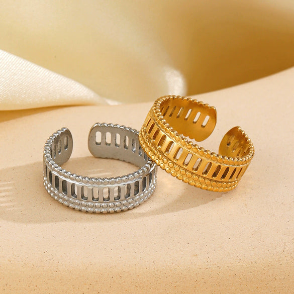 Wholesale Ladies Stainless Steel Geometric Open Adjustable Hip Hop Ring With Electroplating