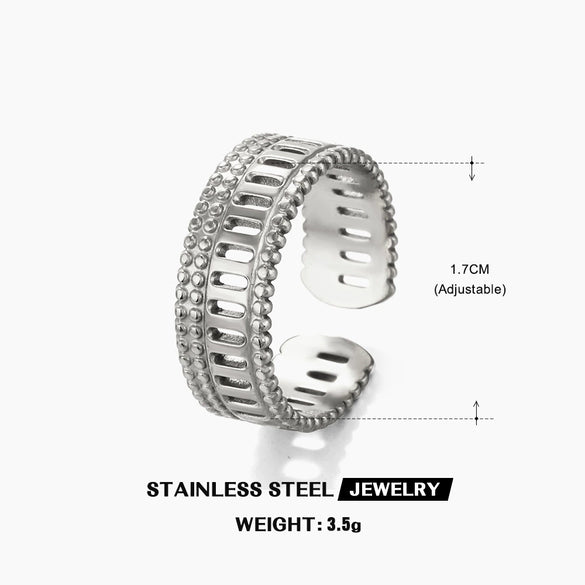 Wholesale Ladies Stainless Steel Geometric Open Adjustable Hip Hop Ring With Electroplating