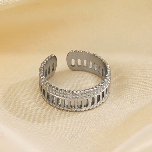 Wholesale Ladies Stainless Steel Geometric Open Adjustable Hip Hop Ring With Electroplating