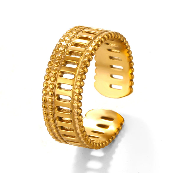 Wholesale Ladies Stainless Steel Geometric Open Adjustable Hip Hop Ring With Electroplating