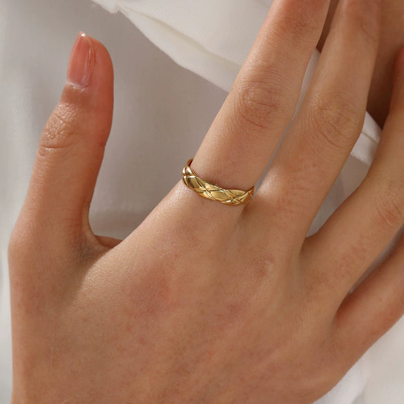 Wholesale Ladies Stainless Steel Geometric Open Adjustable Real Gold Plated Ring