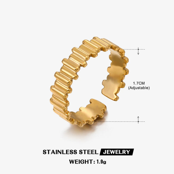Wholesale Ladies Stainless Steel Geometric Open Wide Face 18K Gold Plated Ring