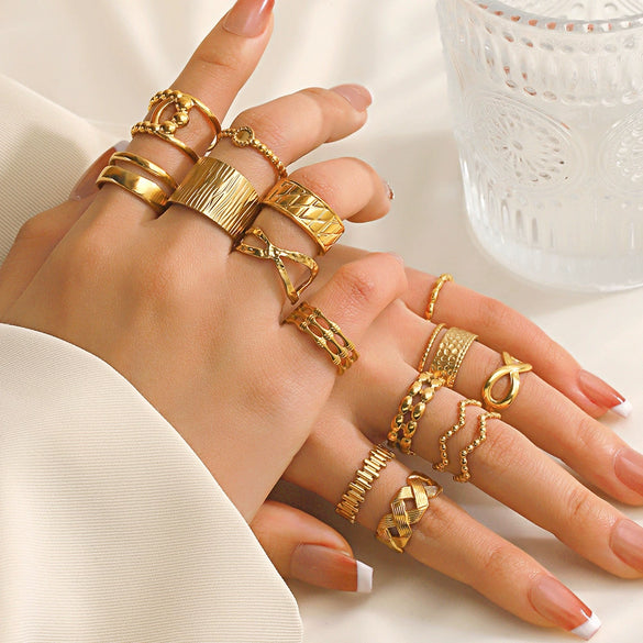 Wholesale Ladies Stainless Steel Geometric Open Wide Face 18K Gold Plated Ring