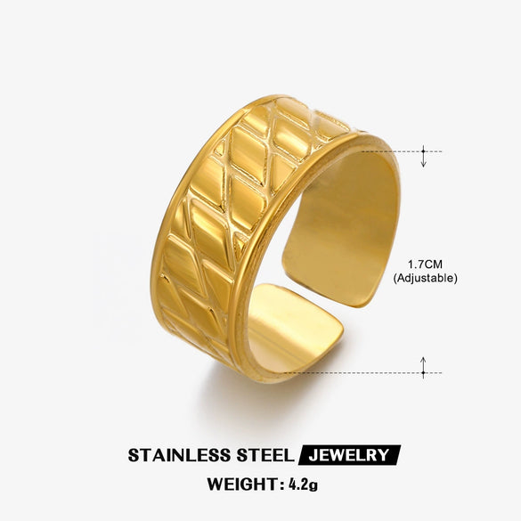 Wholesale Ladies Stainless Steel Geometric Open Wide Face 18K Gold Plated Ring