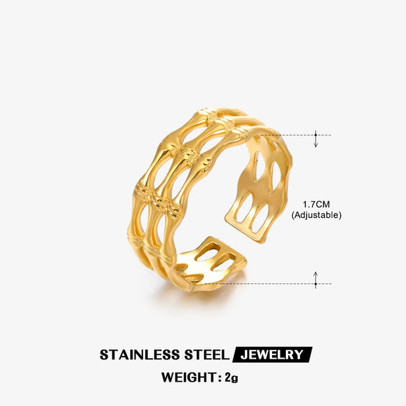Wholesale Ladies Stainless Steel Geometric Open Wide Face 18K Gold Plated Ring