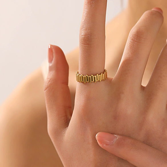 Wholesale Ladies Stainless Steel Geometric Opening Adjustable Ring 18K Gold Plated