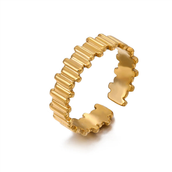 Wholesale Ladies Stainless Steel Geometric Opening Adjustable Ring 18K Gold Plated