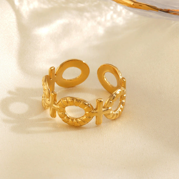 Wholesale Ladies Stainless Steel Geometric Opening Adjustable Ring With Electroplating