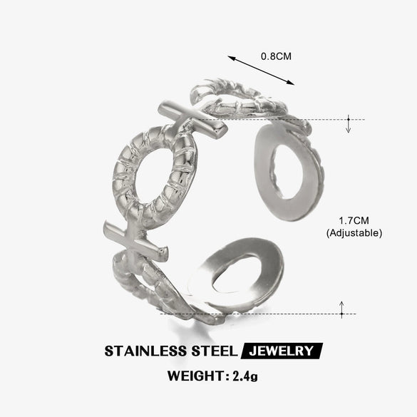 Wholesale Ladies Stainless Steel Geometric Opening Adjustable Ring With Electroplating
