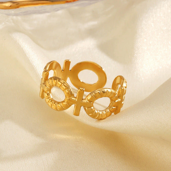 Wholesale Ladies Stainless Steel Geometric Opening Adjustable Ring With Electroplating