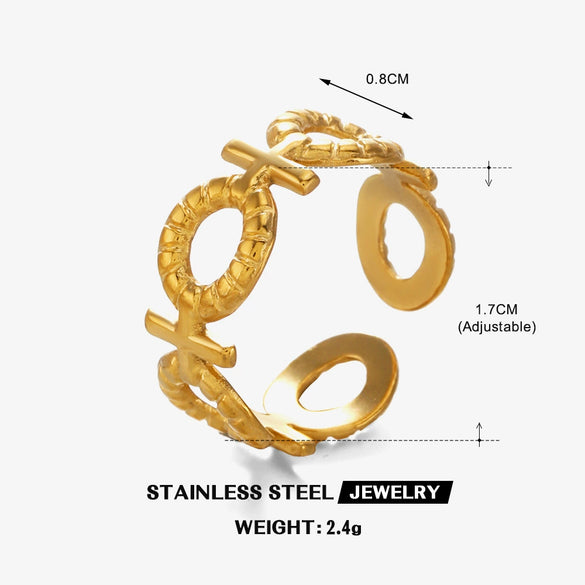 Wholesale Ladies Stainless Steel Geometric Opening Adjustable Ring With Electroplating