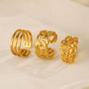 Wholesale Ladies Stainless Steel Geometric Opening Adjustable Ring With Real Gold Plating