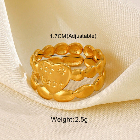 Wholesale Ladies Stainless Steel Geometric Opening Adjustable Ring With Real Gold Plating