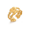 Wholesale Ladies Stainless Steel Geometric Opening Adjustable Ring With Real Gold Plating