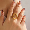 Wholesale Ladies Stainless Steel Geometric Oval 18K Goldplated Cut Out Ring