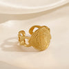 Wholesale Ladies Stainless Steel Geometric Retro Popular Open Ring With Real Gold Plating