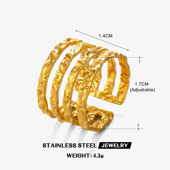 Wholesale Ladies Stainless Steel Geometric Retro Simple Hammered Open Ring