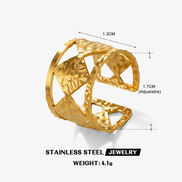 Wholesale Ladies Stainless Steel Geometric Rhombus Open Ring Gold Plated