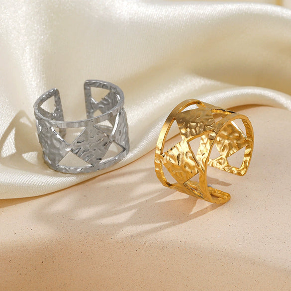 Wholesale Ladies Stainless Steel Geometric Rhombus Open Ring Gold Plated