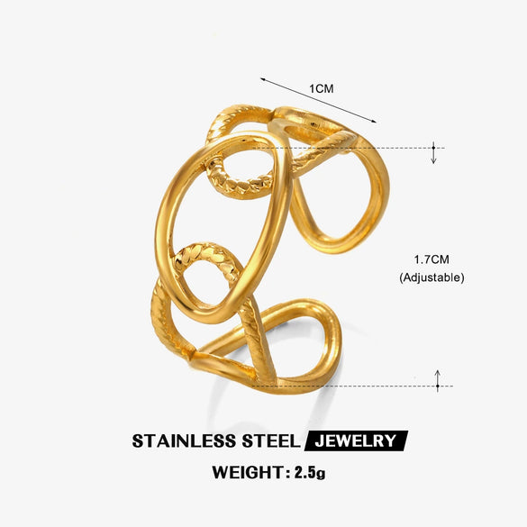 Wholesale Ladies Stainless Steel Geometric Ring With Cross Chain And 18K Gold Plated Electroplating