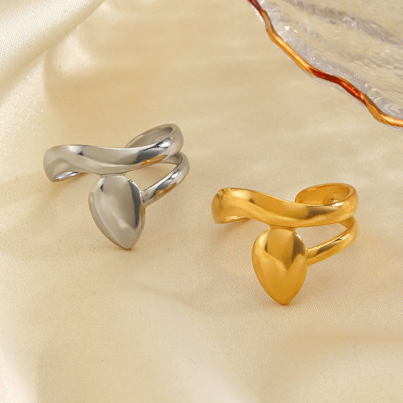 Wholesale Ladies Stainless Steel Geometric Round And Drop Shape Ring 18K Gold Plated Electroplating Style