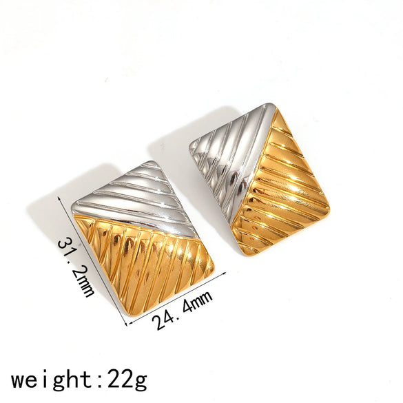 Wholesale Ladies Stainless Steel Geometric Square Electroplated Retro Earrings