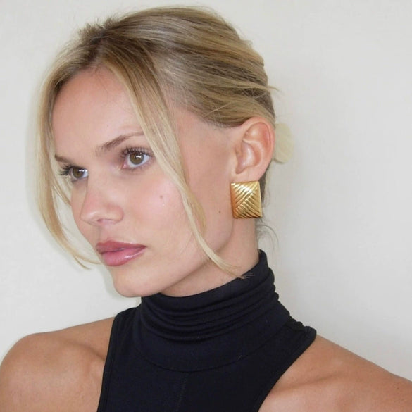 Wholesale Ladies Stainless Steel Geometric Square Electroplated Retro Earrings