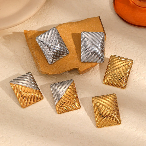Wholesale Ladies Stainless Steel Geometric Square Electroplated Retro Earrings