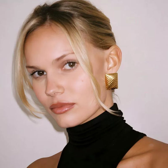 Wholesale Ladies Stainless Steel Geometric Square Electroplated Retro Earrings