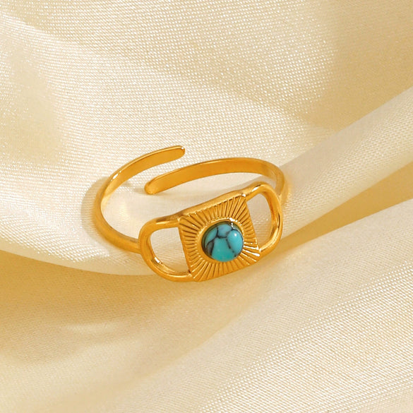 Wholesale Ladies Stainless Steel Geometric Turquoise Open Ring With Electroplating